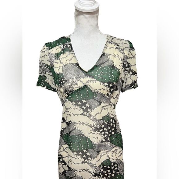 Anna Sui Vintage  Y2K Silk Abstract Print sleeveless Short  Dress Size 6 No Slip - Picture 2 of 6